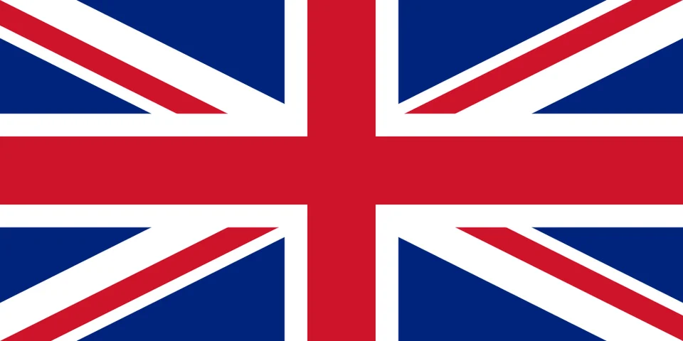 Le drapeau du Royaume-Uni — l'Union Jack : les croix combinées de saint Georges, saint André et saint Patrick en rouge, blanc et bleu.